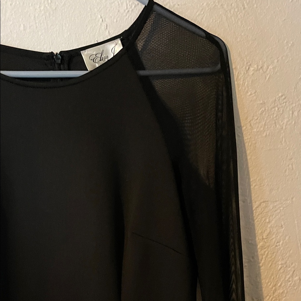 Eliza J Black Illusion Long Sleeve Crepe Dress - Picture 4 of 8